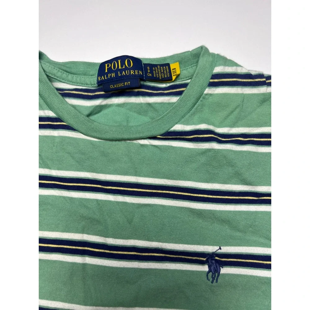 Polo Ralph Lauren T-Shirt Mens S Green Striped Classic Fit Short Sleeve Pony